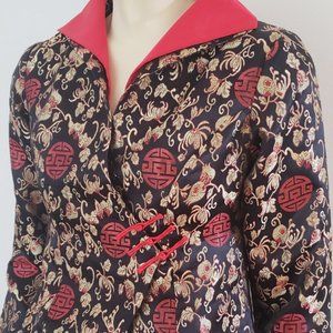 CLEARANCE Asian brocade jacket black red gold S